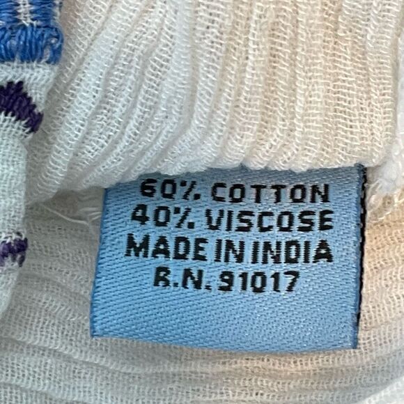 Solitaire Anthropologie Embroidered Swim Cover Up Tunic White Blue Round Neck Be - Picture 7 of 7